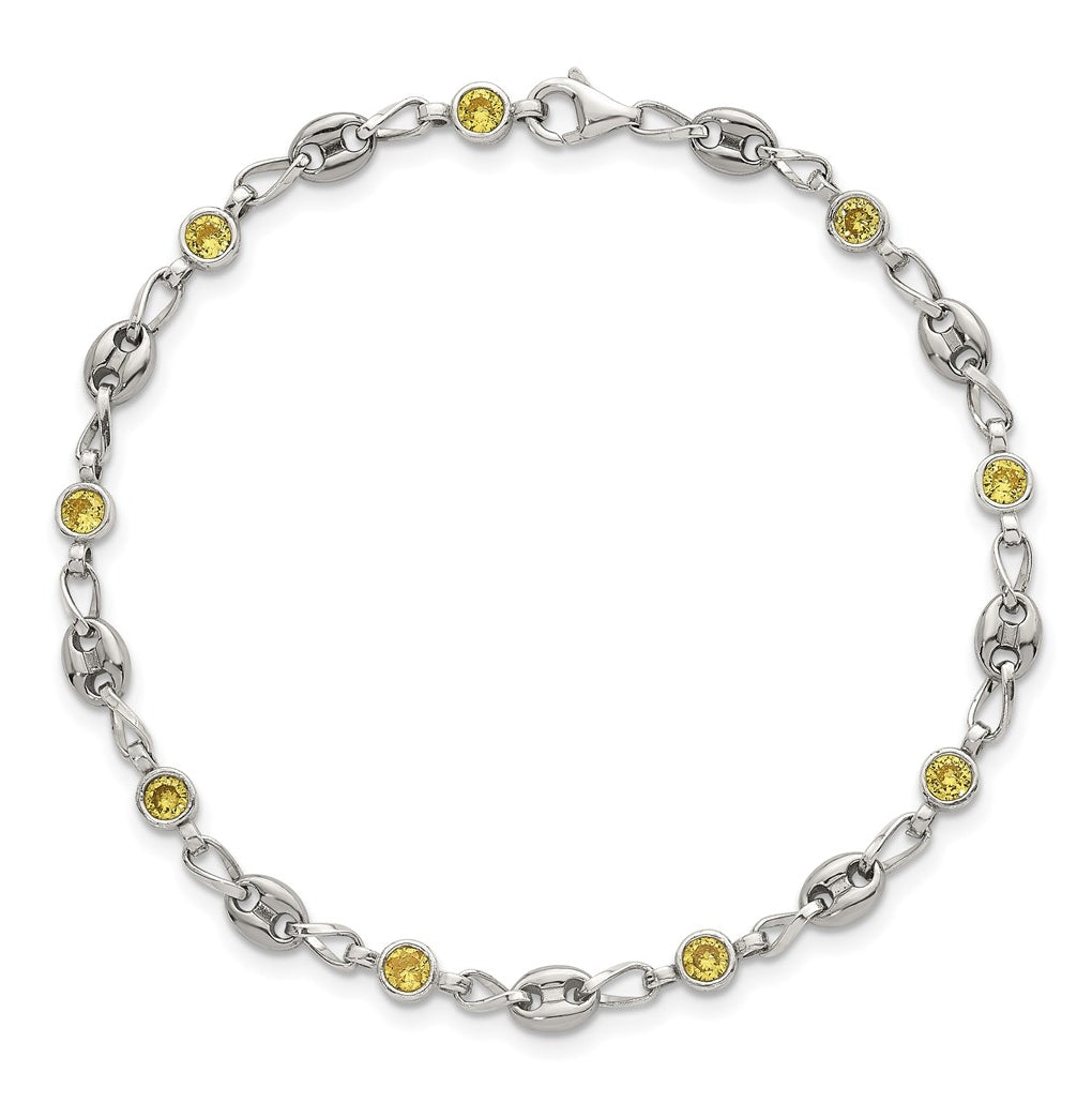 Stainless Steel with 925 Polished Yellow Cubic Zirconia 7.5in Bracelet – Elegant Jewelry Gift for Birthday, Anniversary, Engagement, Wedding
