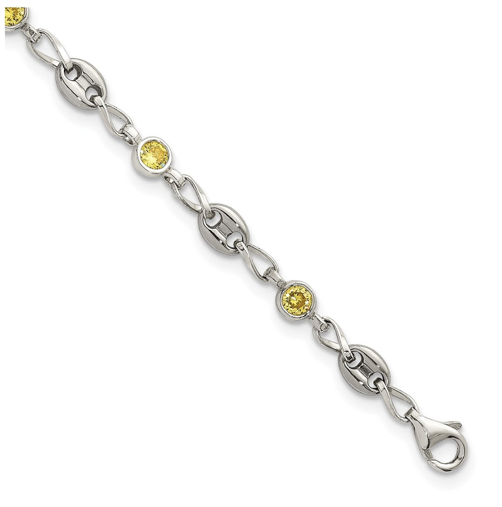 Stainless Steel with 925 Polished Yellow Cubic Zirconia 7.5in Bracelet – Elegant Jewelry Gift for Birthday, Anniversary, Engagement, Wedding