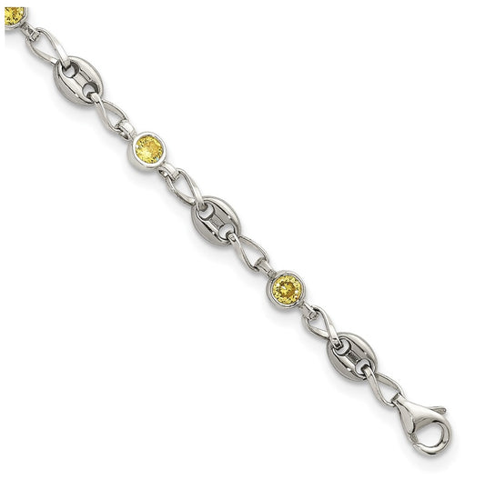 Stainless Steel with 925 Polished Yellow Cubic Zirconia 7.5in Bracelet – Elegant Jewelry Gift for Birthday, Anniversary, Engagement, Wedding