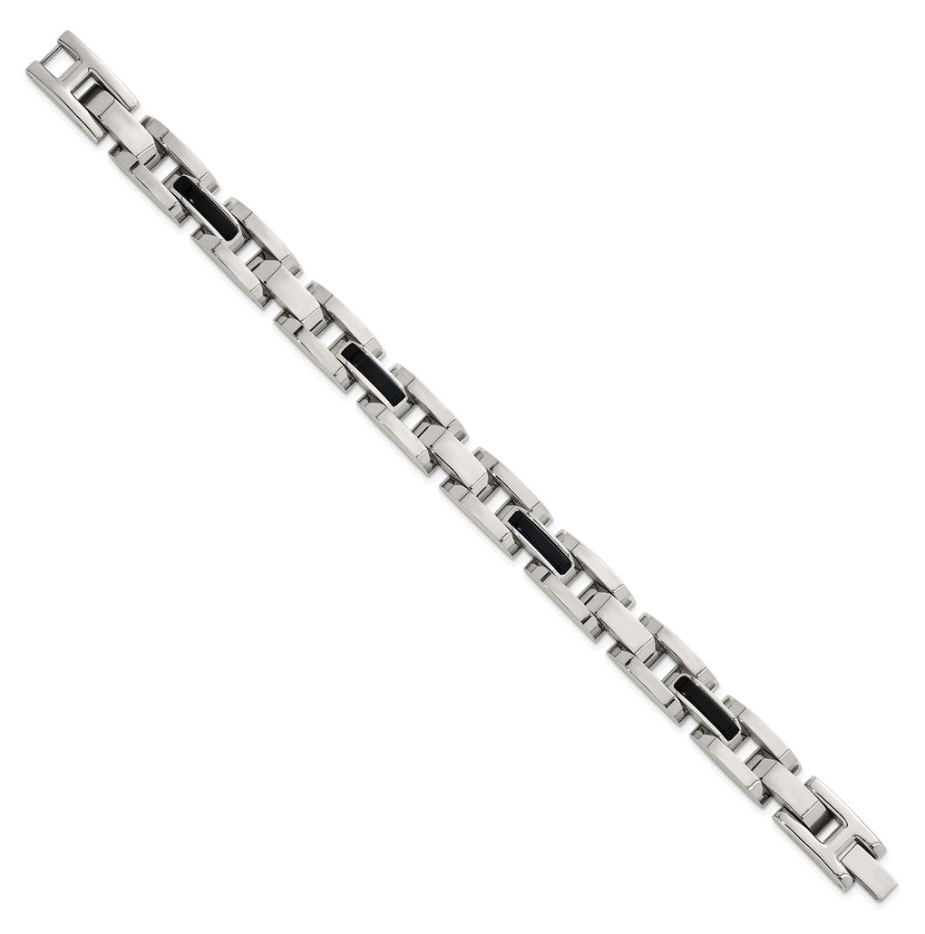 Stainless Steel Polished Onyx Accent 8.5in Link Bracelet – Elegant Jewelry Gift for Birthday, Anniversary, Engagement, Wedding