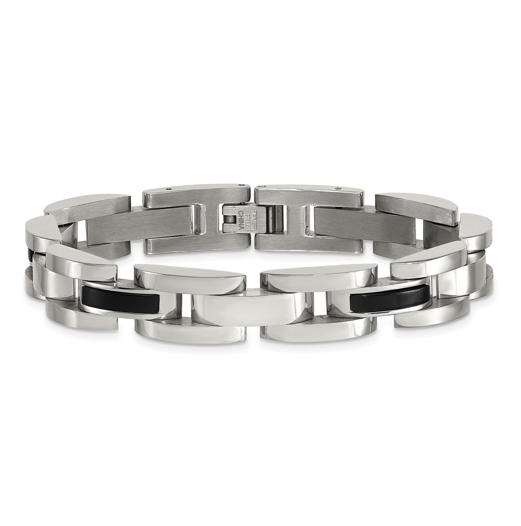 Stainless Steel Polished Onyx Accent 8.5in Link Bracelet – Elegant Jewelry Gift for Birthday, Anniversary, Engagement, Wedding