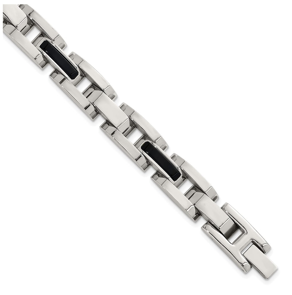 Stainless Steel Polished Onyx Accent 8.5in Link Bracelet – Elegant Jewelry Gift for Birthday, Anniversary, Engagement, Wedding