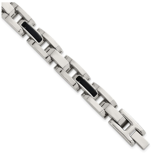Stainless Steel Polished Onyx Accent 8.5in Link Bracelet – Elegant Jewelry Gift for Birthday, Anniversary, Engagement, Wedding