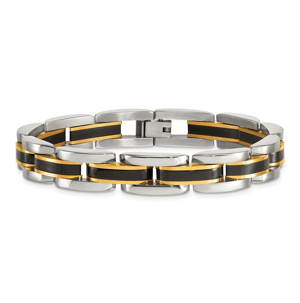 Stainless Steel Polished Yellowith Black IP-plated 8.5in Link Bracelet – Elegant Jewelry Gift for Birthday, Anniversary, Engagement, Wedding