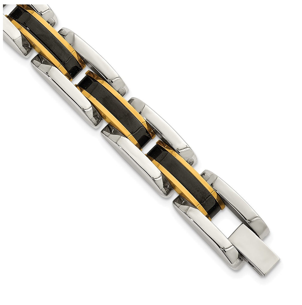 Stainless Steel Polished Yellowith Black IP-plated 8.5in Link Bracelet – Elegant Jewelry Gift for Birthday, Anniversary, Engagement, Wedding