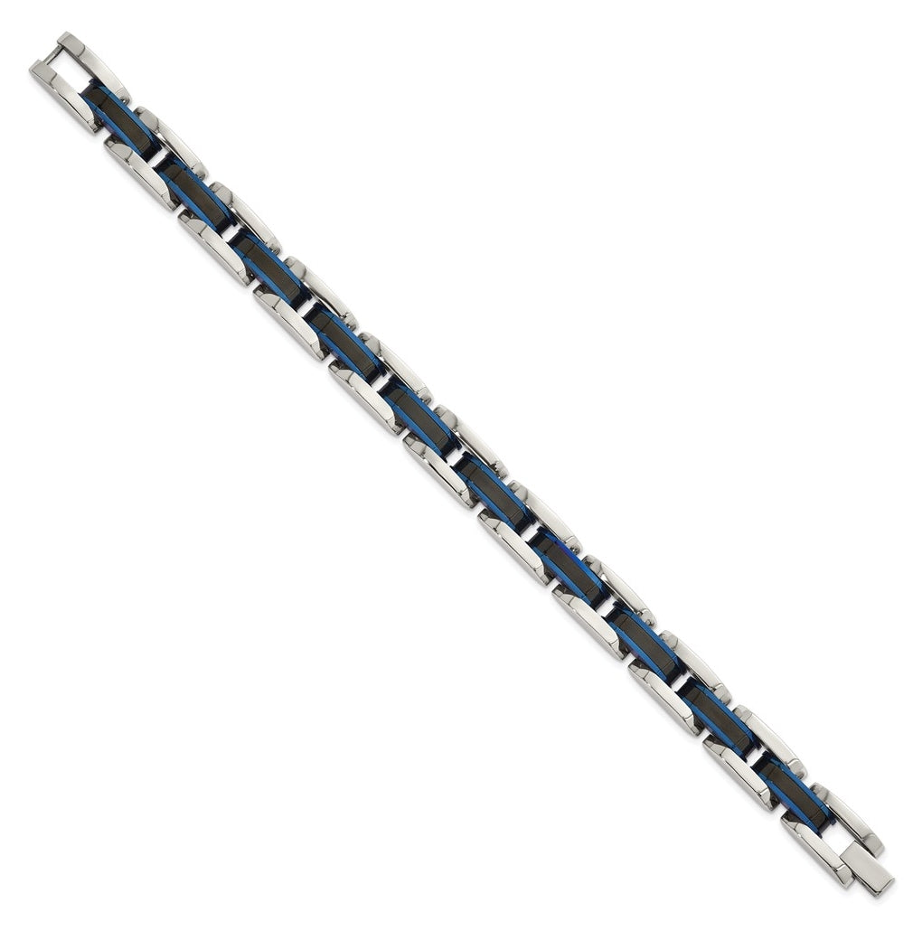 Stainless Steel Polished Blue/Black IP-plated 8.5in Link Bracelet – Elegant Jewelry Gift for Birthday, Anniversary, Engagement, Wedding