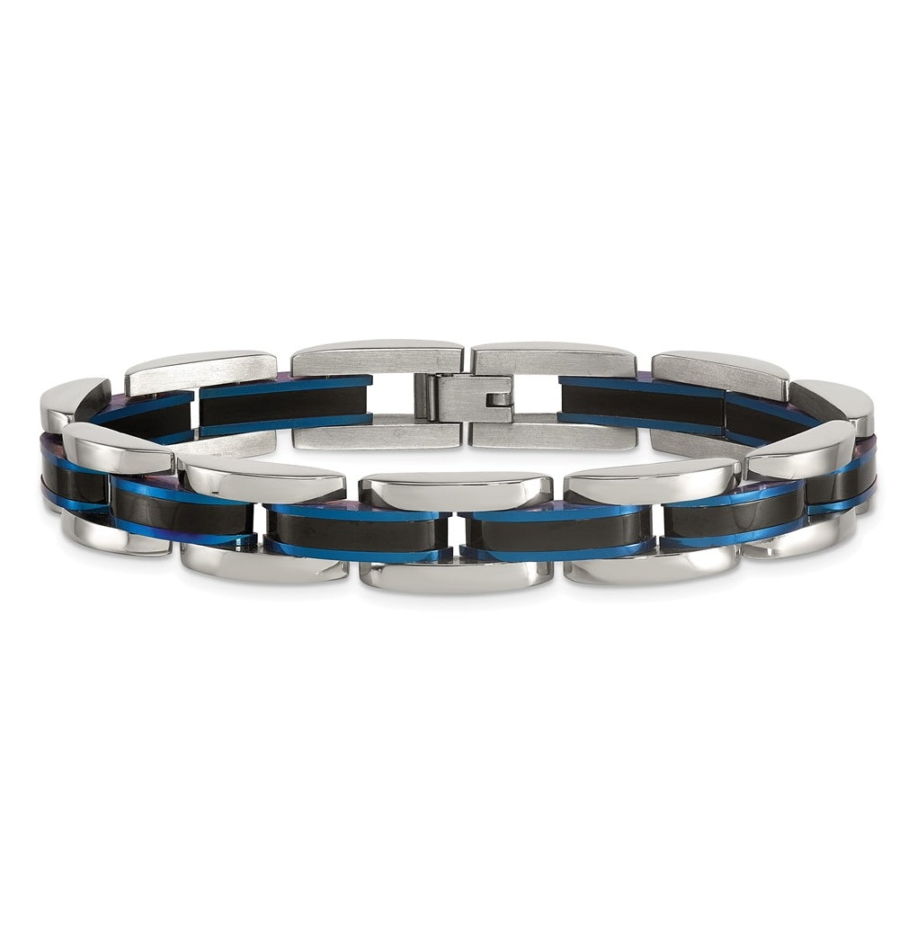 Stainless Steel Polished Blue/Black IP-plated 8.5in Link Bracelet – Elegant Jewelry Gift for Birthday, Anniversary, Engagement, Wedding