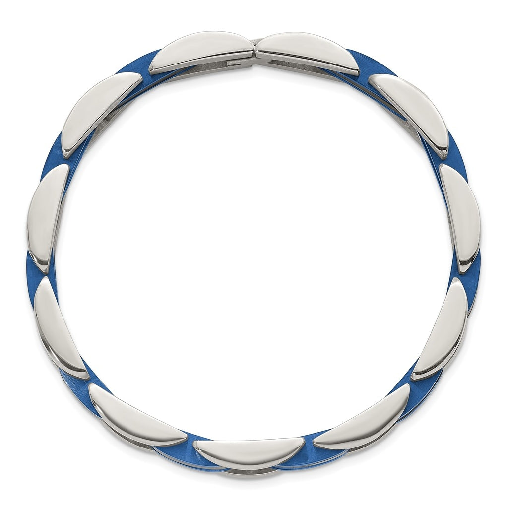 Stainless Steel Polished Blue/Black IP-plated 8.5in Link Bracelet – Elegant Jewelry Gift for Birthday, Anniversary, Engagement, Wedding