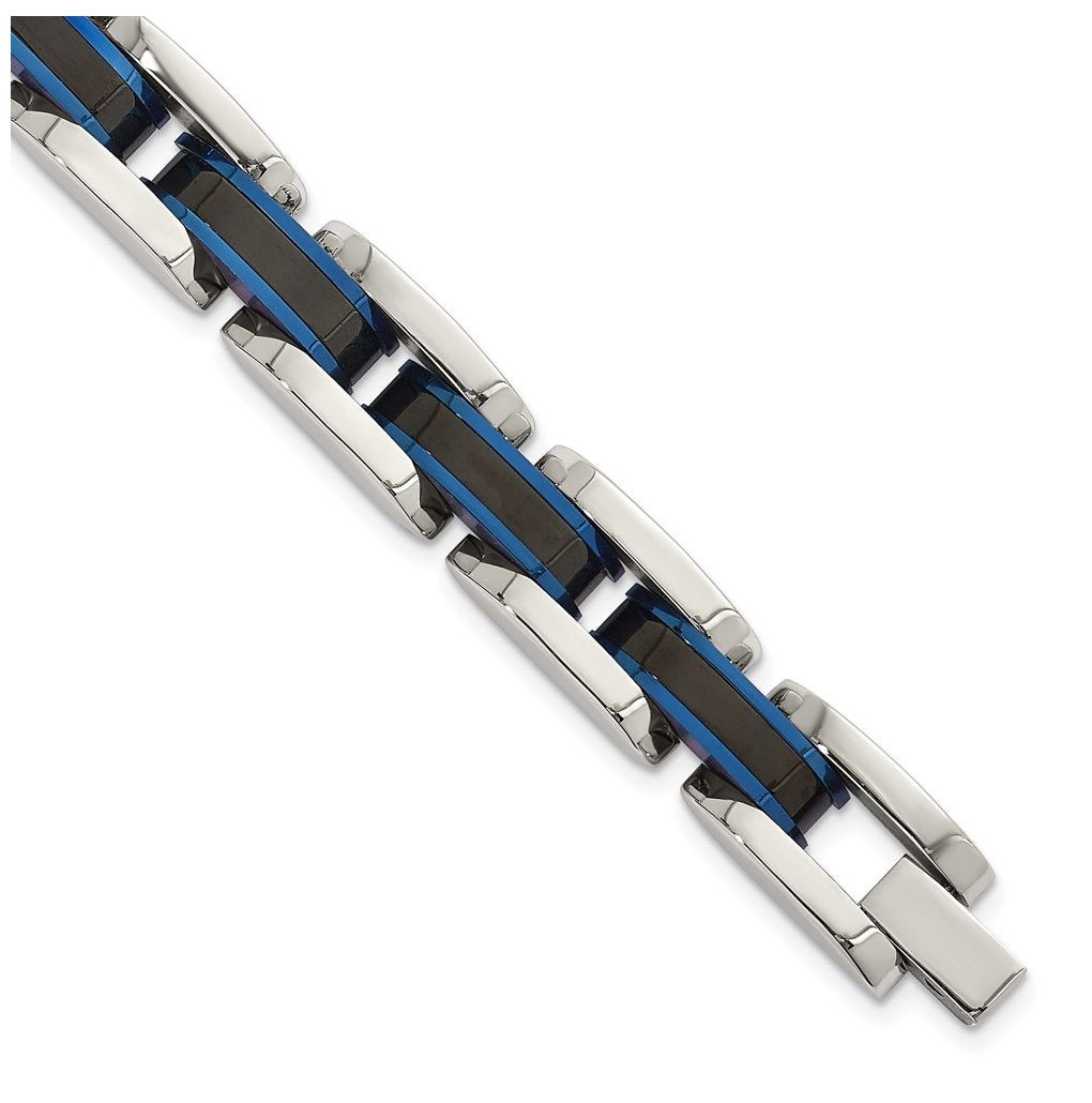 Stainless Steel Polished Blue/Black IP-plated 8.5in Link Bracelet – Elegant Jewelry Gift for Birthday, Anniversary, Engagement, Wedding