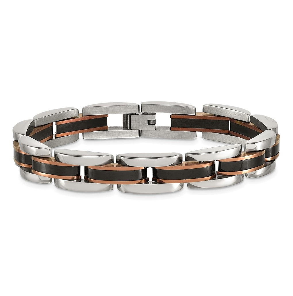 Stainless Steel Polished Brown/Black IP-plated 8.5in Link Bracelet – Elegant Jewelry Gift for Birthday, Anniversary, Engagement, Wedding
