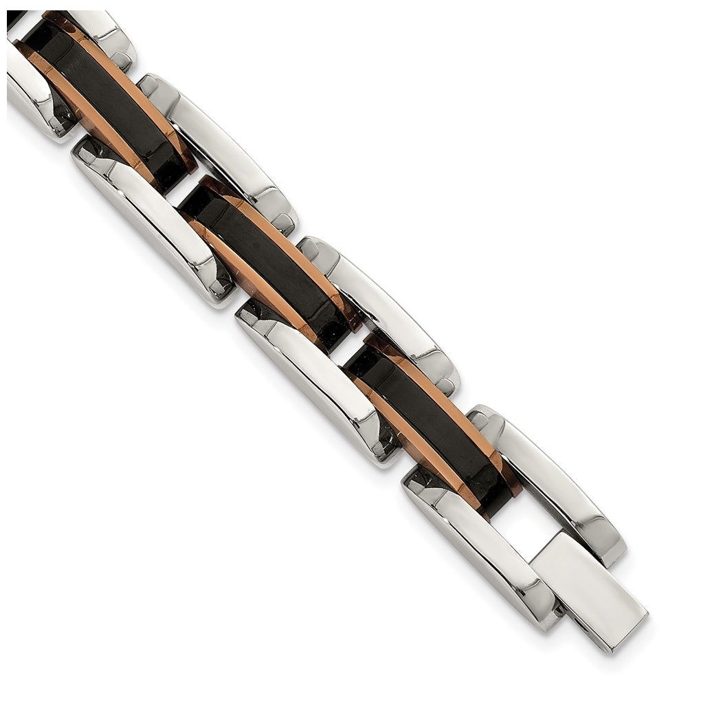 Stainless Steel Polished Brown/Black IP-plated 8.5in Link Bracelet – Elegant Jewelry Gift for Birthday, Anniversary, Engagement, Wedding