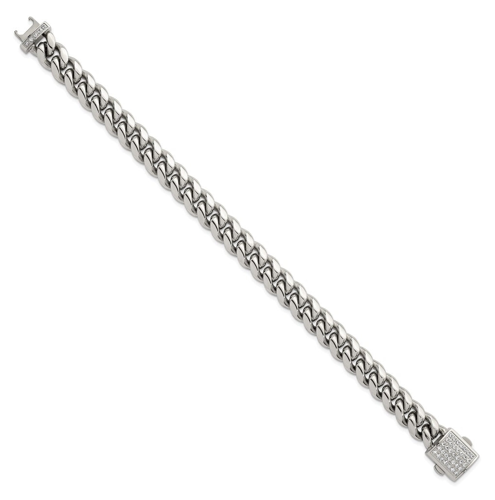 Stainless Steel Polished 10mm Curb Link with Cubic Zirconia Clasp 8.5in Bracelet – Elegant Jewelry Gift for Birthday, Anniversary, Engagement, Wedding