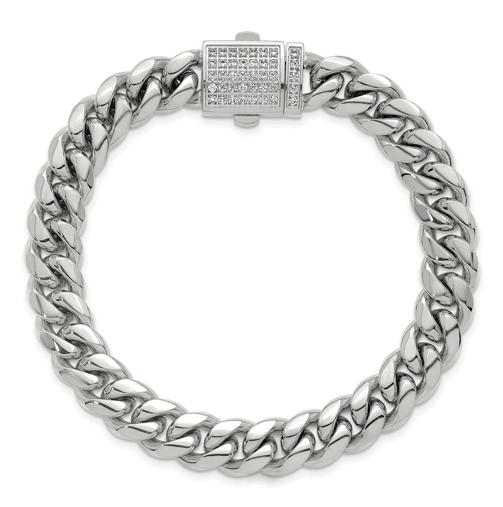 Stainless Steel Polished 10mm Curb Link with Cubic Zirconia Clasp 8.5in Bracelet – Elegant Jewelry Gift for Birthday, Anniversary, Engagement, Wedding