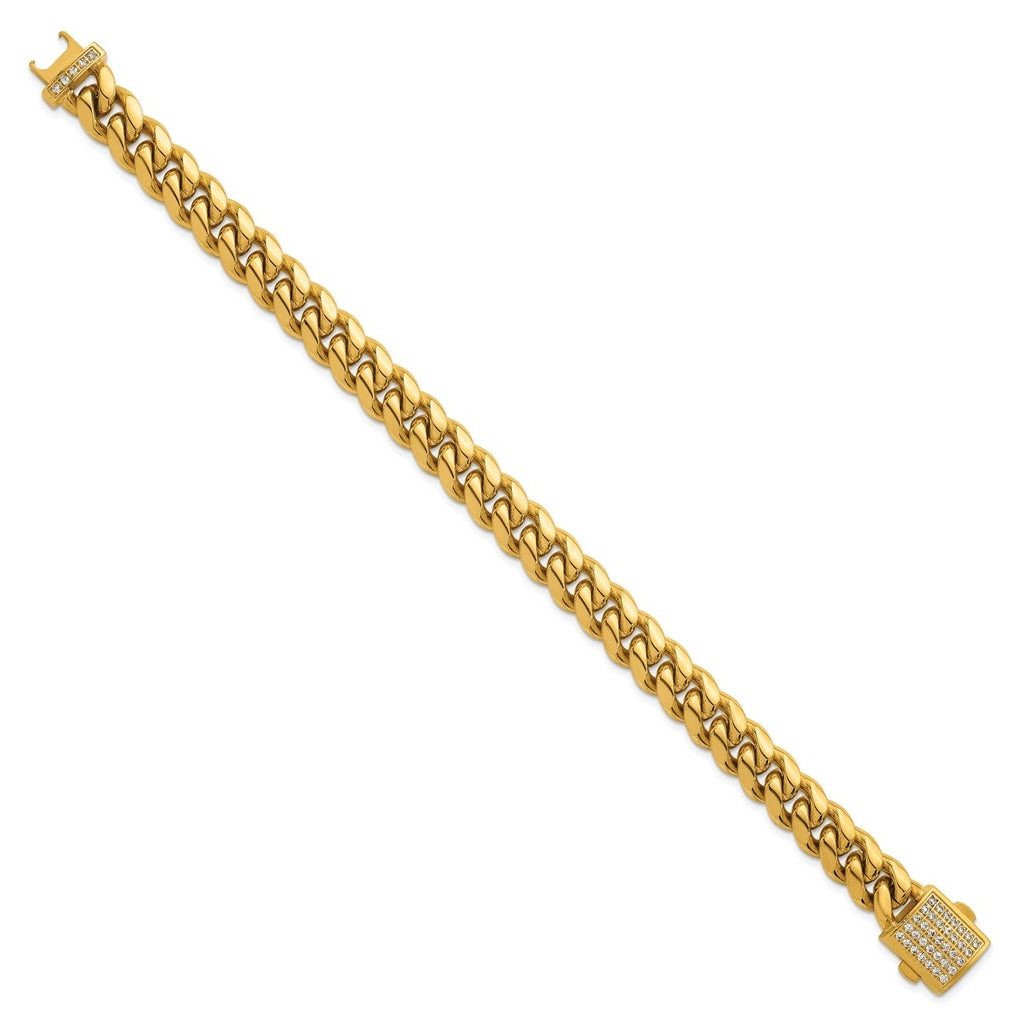 Stainless Steel Polished Yellow IP Curb Link Cubic Zirconia Clasp 8.5in Bracelet – Elegant Jewelry Gift for Birthday, Anniversary, Engagement, Wedding