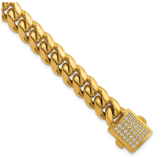 Stainless Steel Polished Yellow IP Curb Link Cubic Zirconia Clasp 8.5in Bracelet – Elegant Jewelry Gift for Birthday, Anniversary, Engagement, Wedding