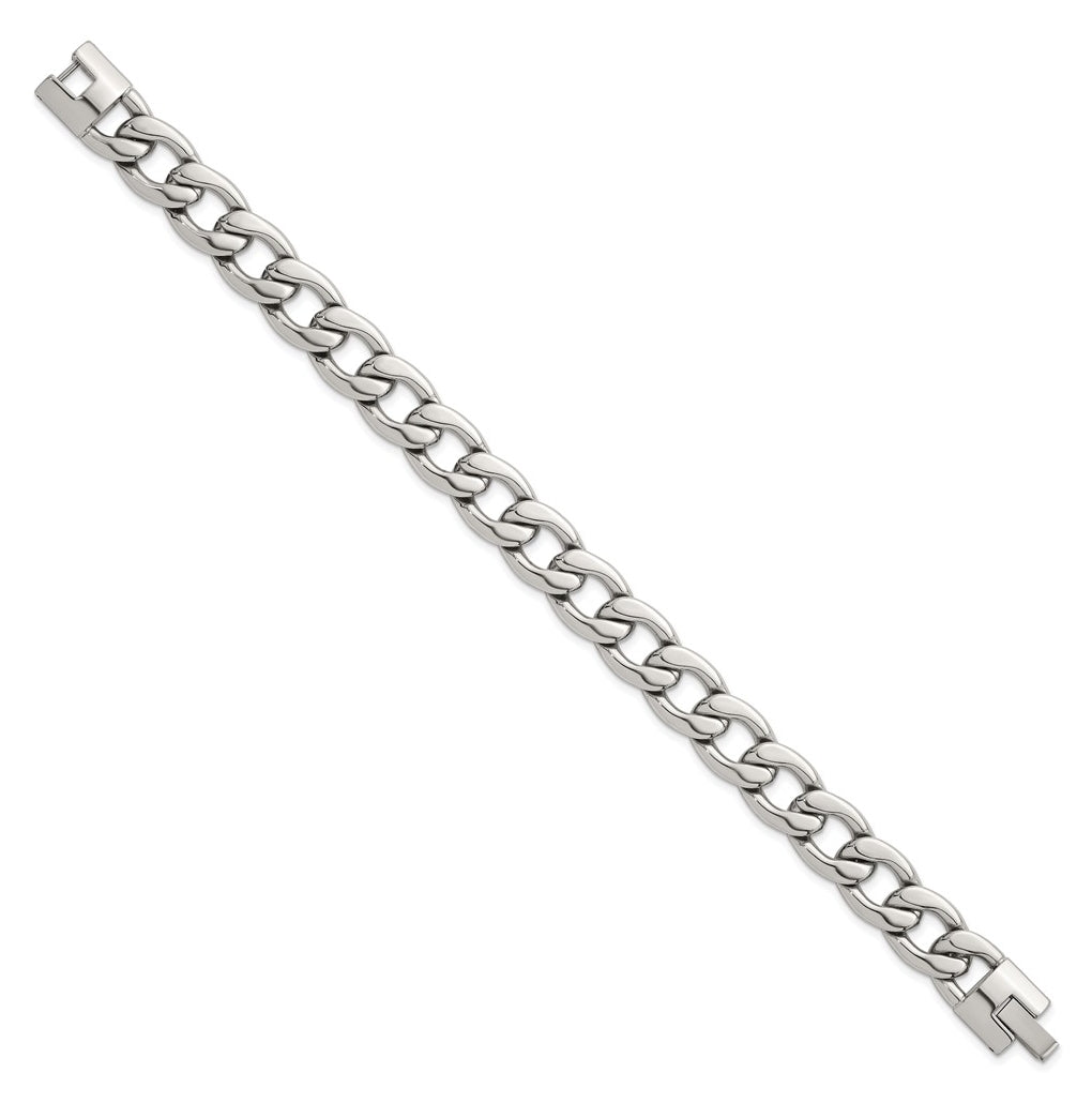 Stainless Steel Polished 12mm Curb Link 8.25in Bracelet – Elegant Jewelry Gift for Birthday, Anniversary, Engagement, Wedding