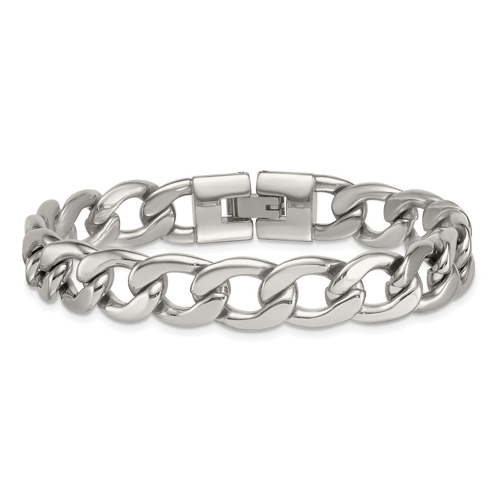 Stainless Steel Polished 12mm Curb Link 8.25in Bracelet – Elegant Jewelry Gift for Birthday, Anniversary, Engagement, Wedding