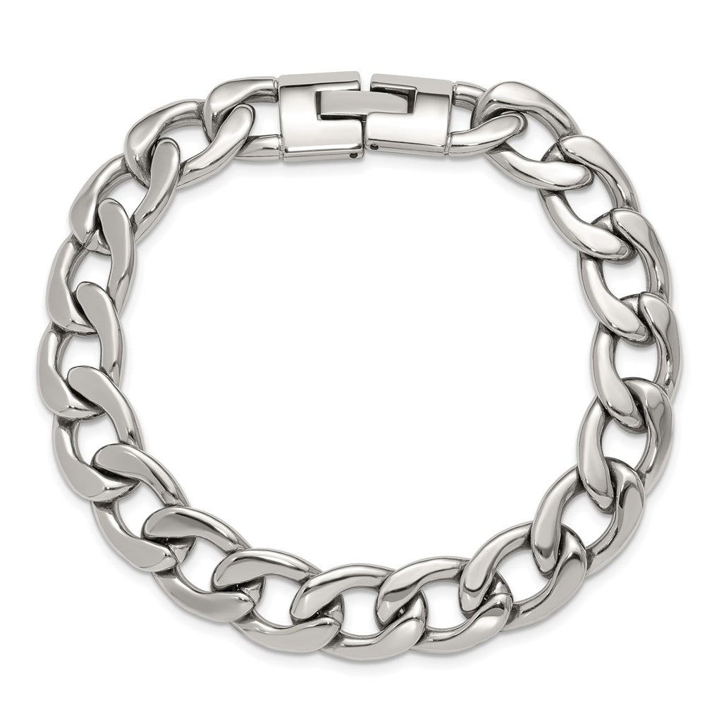 Stainless Steel Polished 12mm Curb Link 8.25in Bracelet – Elegant Jewelry Gift for Birthday, Anniversary, Engagement, Wedding