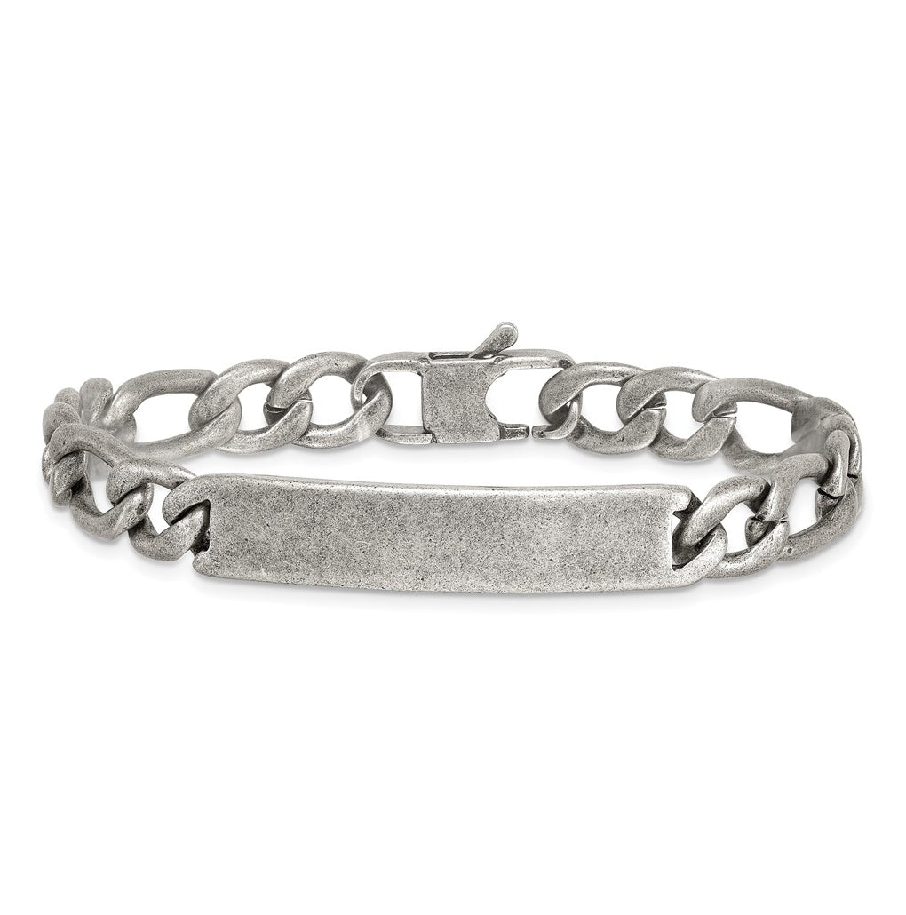Stainless Steel Antiqued 9mm Franco Link ID 8.5in Bracelet – Elegant Jewelry Gift for Birthday, Anniversary, Engagement, Wedding
