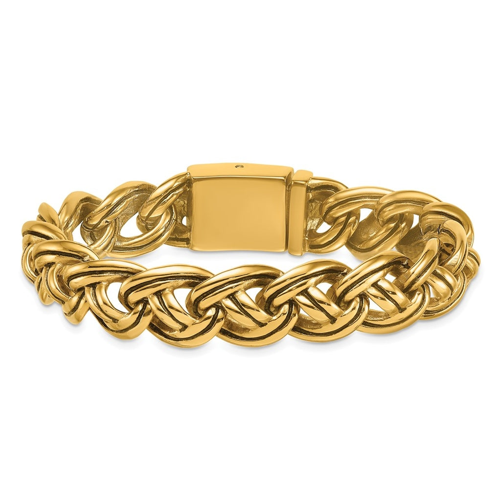 Stainless Steel Antiqued/Polished Yellow IP Fancy Link 8.5in Bracelet – Elegant Jewelry Gift for Birthday, Anniversary, Engagement, Wedding