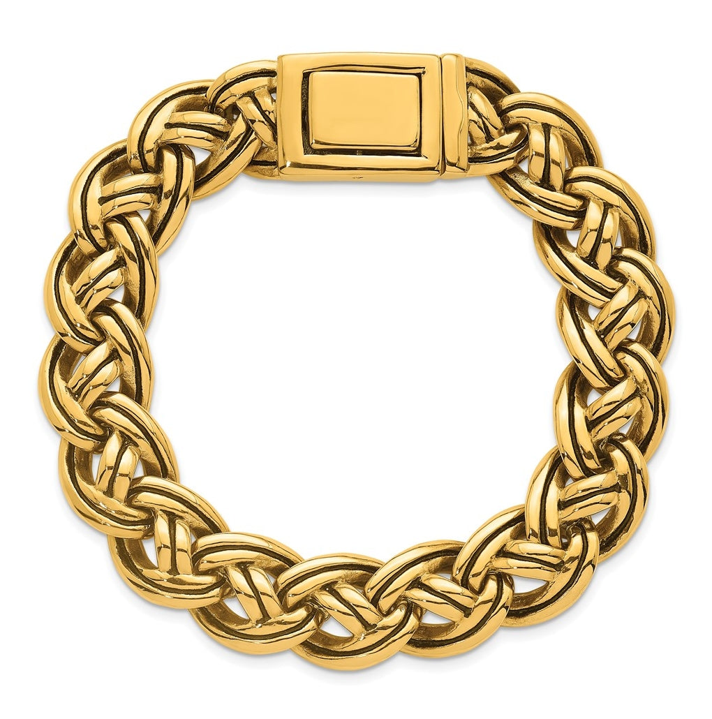 Stainless Steel Antiqued/Polished Yellow IP Fancy Link 8.5in Bracelet – Elegant Jewelry Gift for Birthday, Anniversary, Engagement, Wedding
