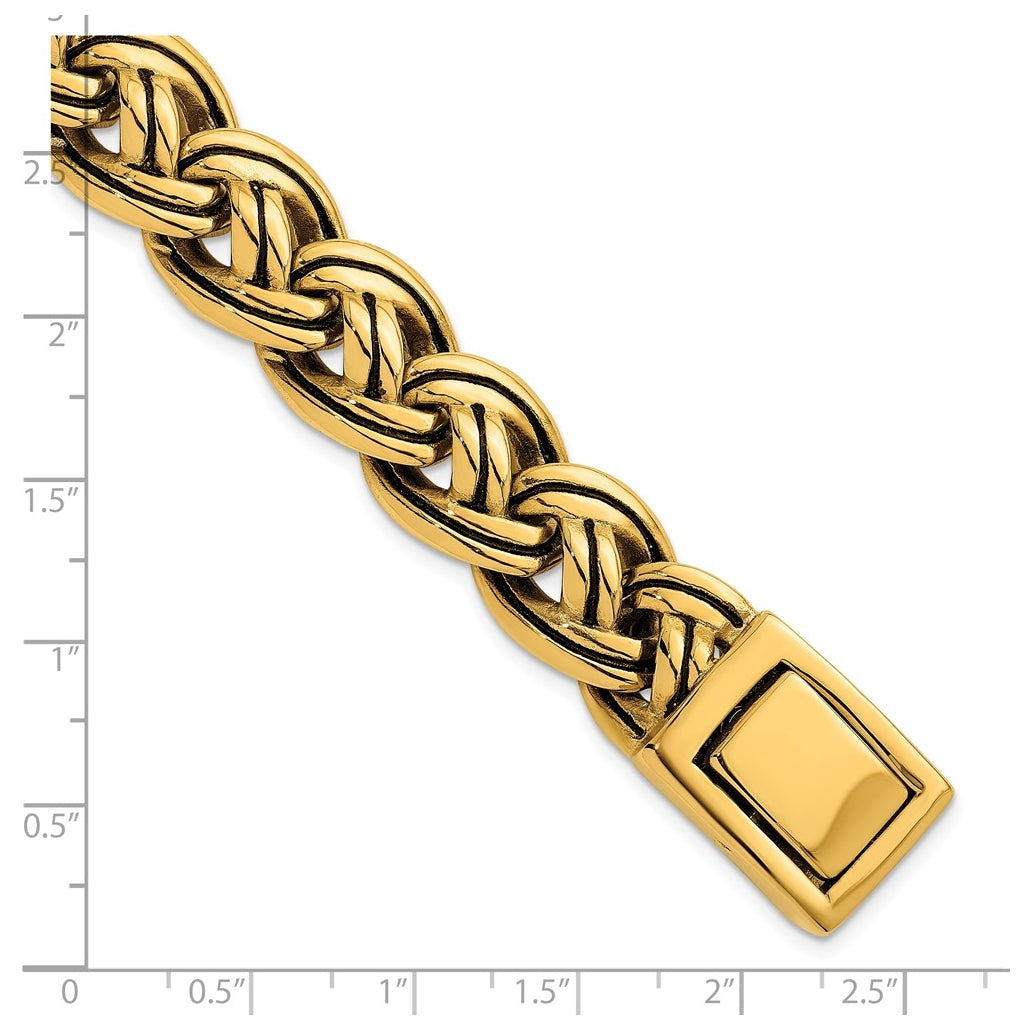 Stainless Steel Antiqued/Polished Yellow IP Fancy Link 8.5in Bracelet – Elegant Jewelry Gift for Birthday, Anniversary, Engagement, Wedding