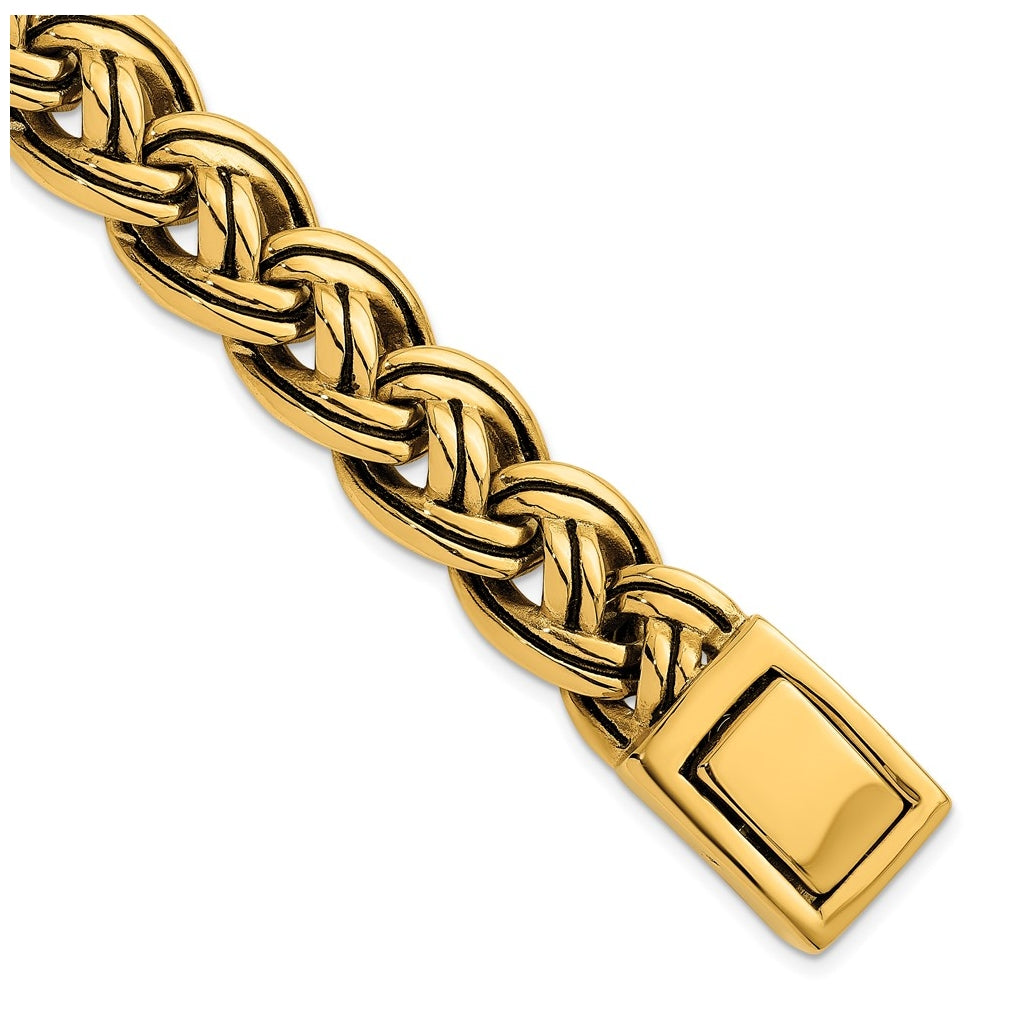 Stainless Steel Antiqued/Polished Yellow IP Fancy Link 8.5in Bracelet – Elegant Jewelry Gift for Birthday, Anniversary, Engagement, Wedding