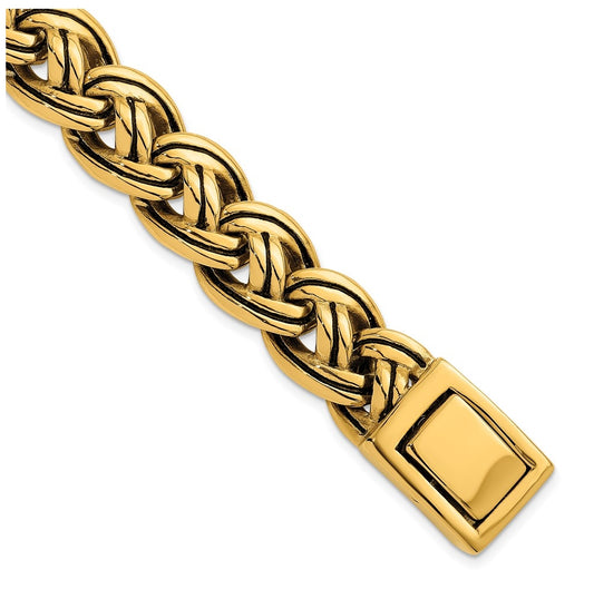 Stainless Steel Antiqued/Polished Yellow IP Fancy Link 8.5in Bracelet – Elegant Jewelry Gift for Birthday, Anniversary, Engagement, Wedding