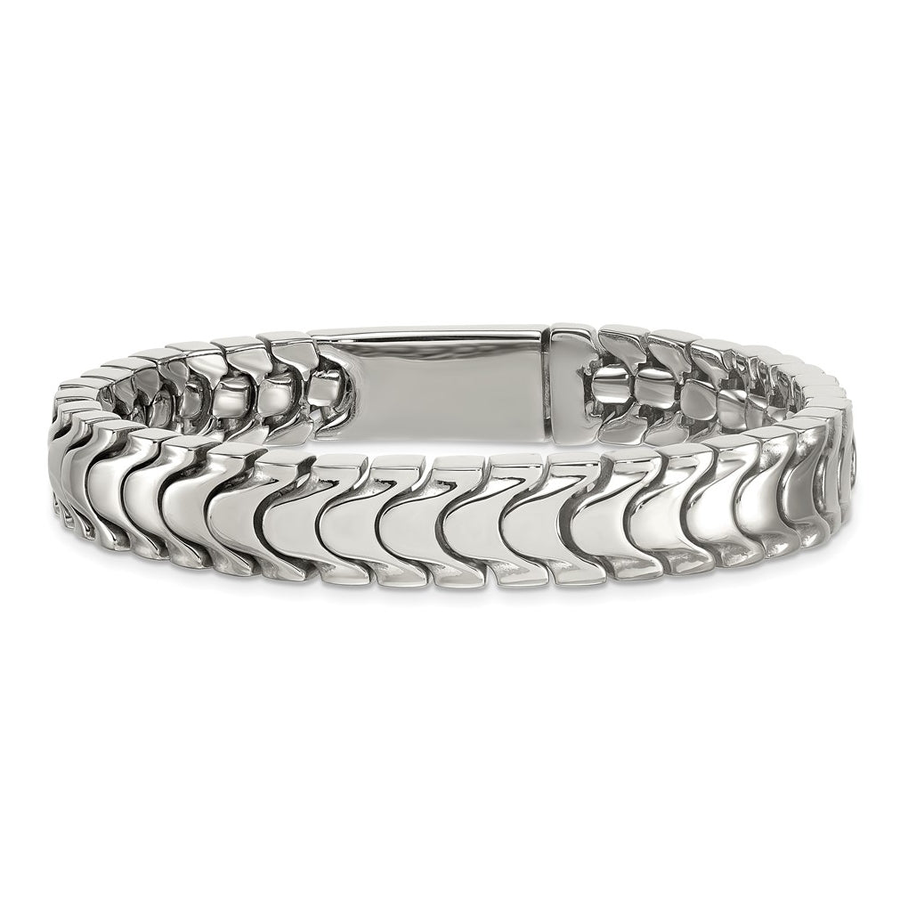 Stainless Steel Polished 12mm Fancy Link 8.5in Bracelet – Elegant Jewelry Gift for Birthday, Anniversary, Engagement, Wedding