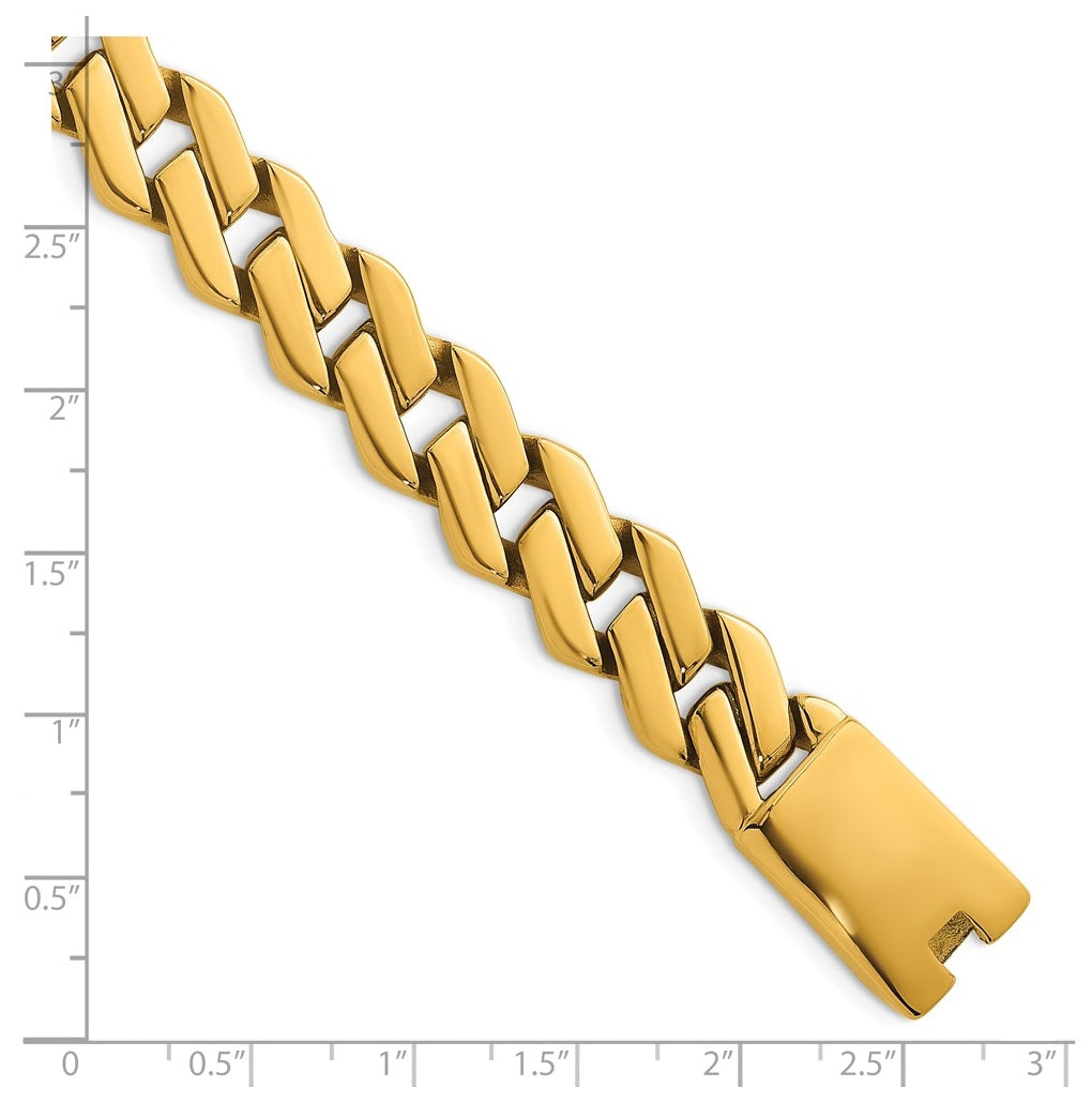 Stainless Steel Polished 13mm Yellow IP Fancy Link 8.5in Bracelet – Elegant Jewelry Gift for Birthday, Anniversary, Engagement, Wedding