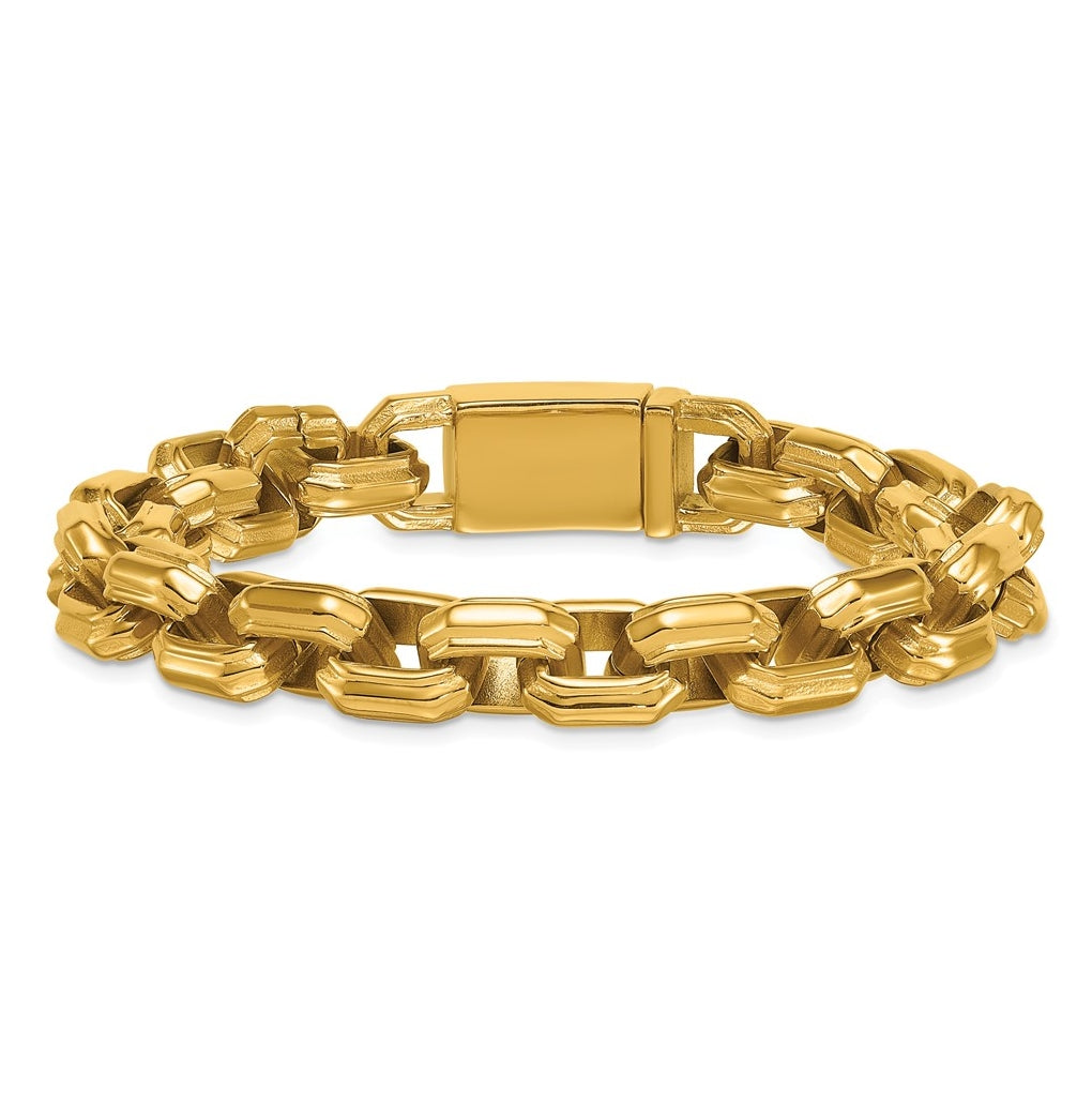 Stainless Steel Polished 11.5mm Yellow IP Fancy Rolo 9in Bracelet – Elegant Jewelry Gift for Birthday, Anniversary, Engagement, Wedding