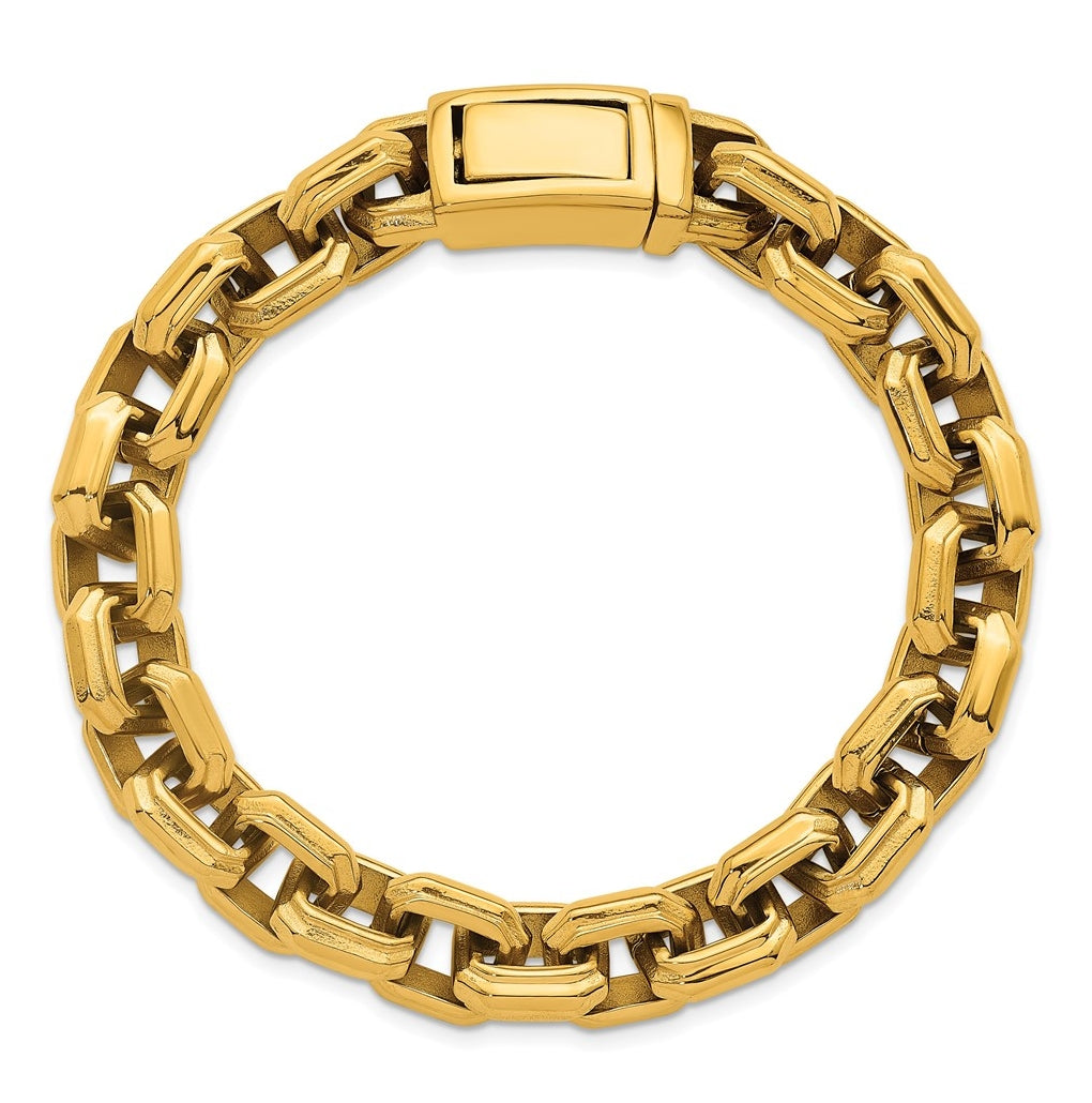 Stainless Steel Polished 11.5mm Yellow IP Fancy Rolo 9in Bracelet – Elegant Jewelry Gift for Birthday, Anniversary, Engagement, Wedding