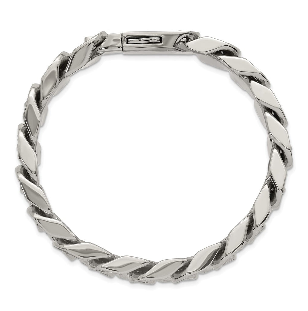 Stainless Steel Polished 12mm Cubic Zirconia Cable Link 8.5in Bracelet – Elegant Jewelry Gift for Birthday, Anniversary, Engagement, Wedding