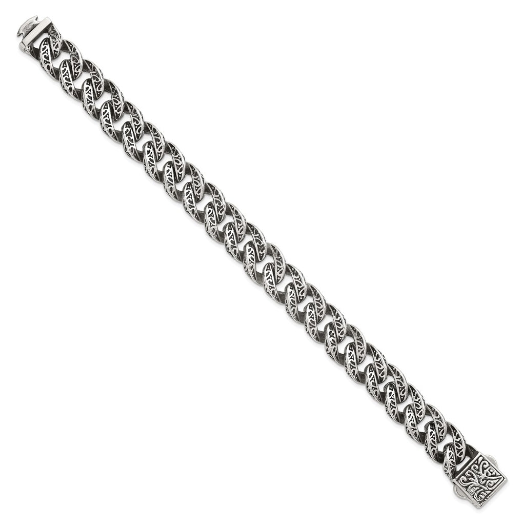 Stainless Steel Polished Antiqued 14mm Cable Link 8.5in Bracelet – Elegant Jewelry Gift for Birthday, Anniversary, Engagement, Wedding