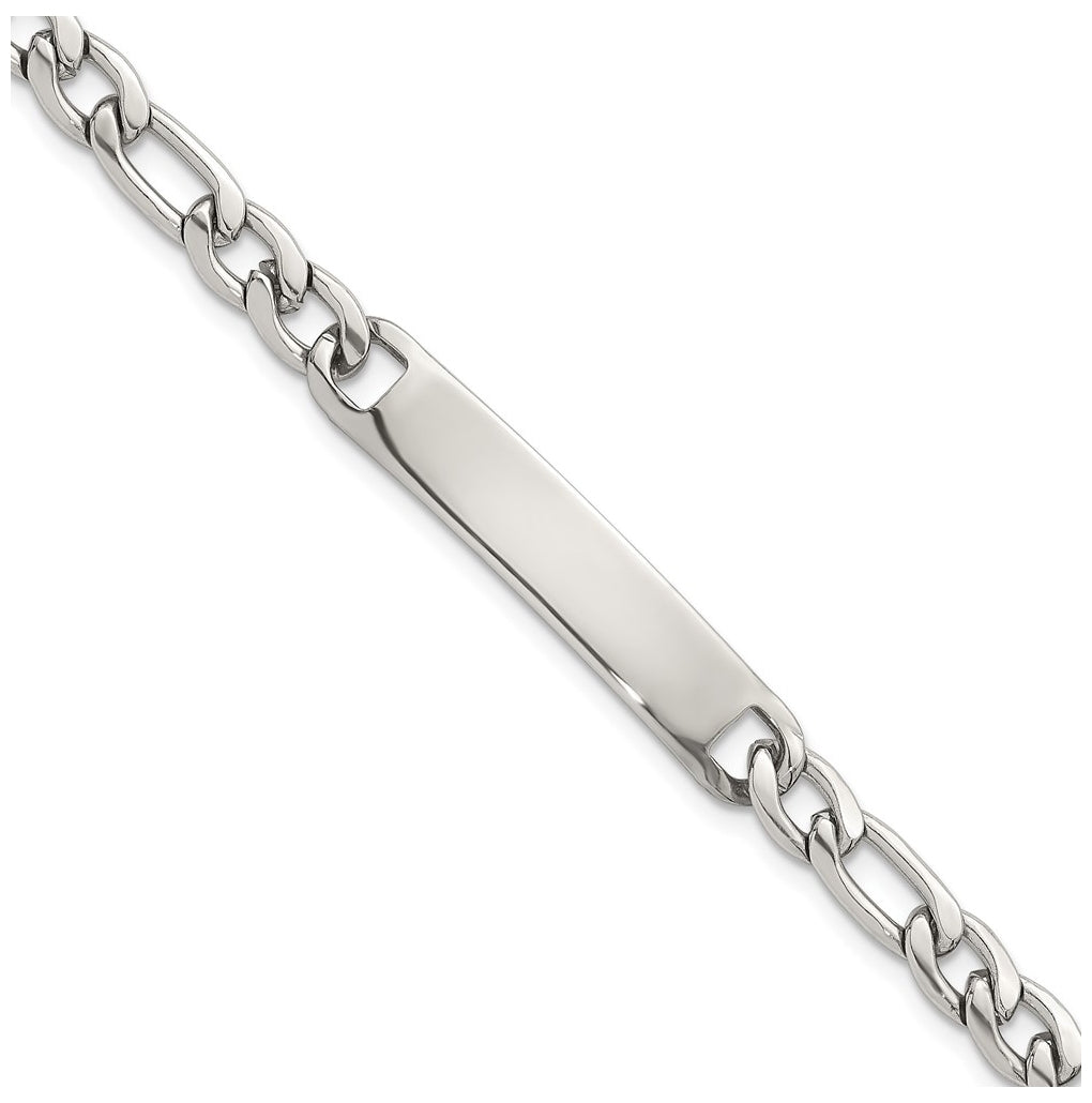 Stainless Steel Polished 8.5in ID Figaro Chain Bracelet – Elegant Jewelry Gift for Birthday, Anniversary, Engagement, Wedding