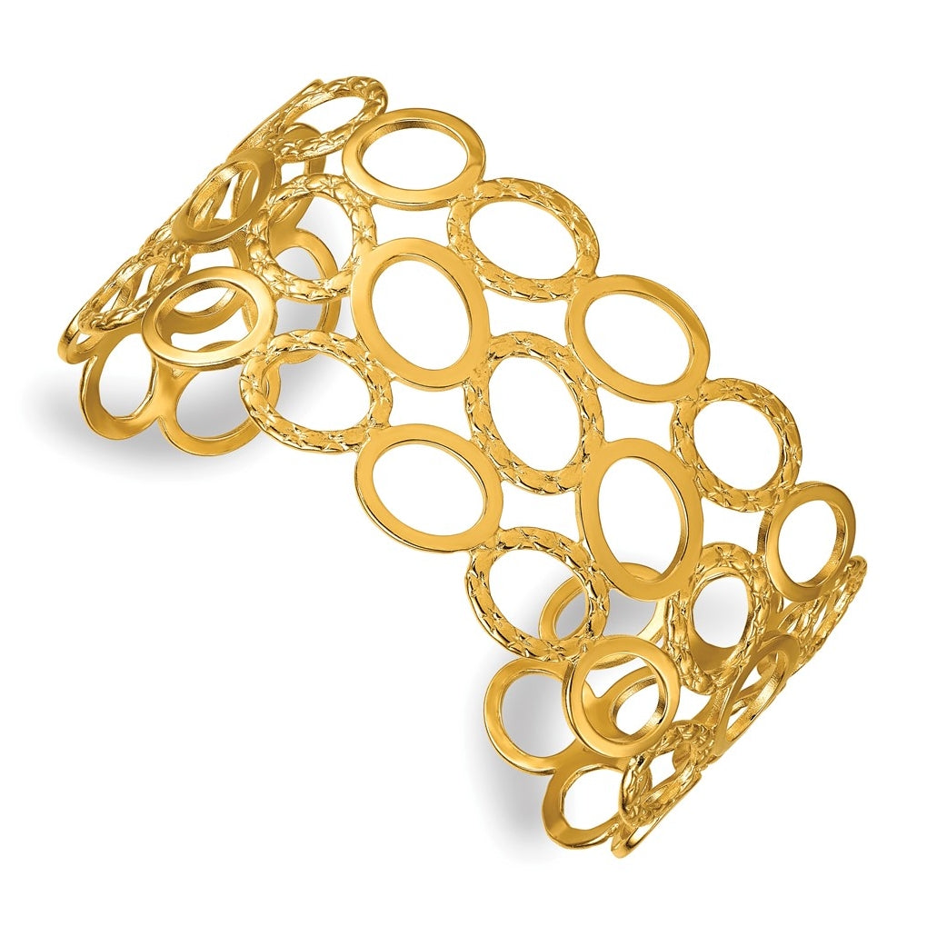 Stainless Steel Polished Yellow IP-plated Circle Wide Cuff Bangle – Elegant Jewelry Gift for Birthday, Anniversary, Engagement, Wedding