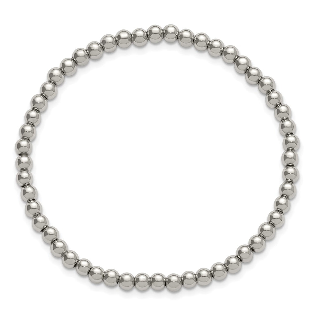 Stainless Steel Polished Beaded Stretch Bracelet-Small – Elegant Jewelry Gift for Birthday, Anniversary, Engagement, Wedding