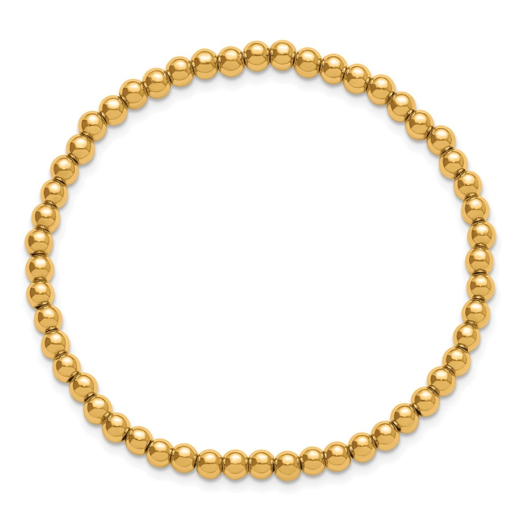 Stainless Steel Polished Yellow IP Beaded Stretch Bracelet-Small – Elegant Jewelry Gift for Birthday, Anniversary, Engagement, Wedding