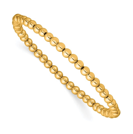 Stainless Steel Polished Yellow IP Beaded Stretch Bracelet-Small – Elegant Jewelry Gift for Birthday, Anniversary, Engagement, Wedding