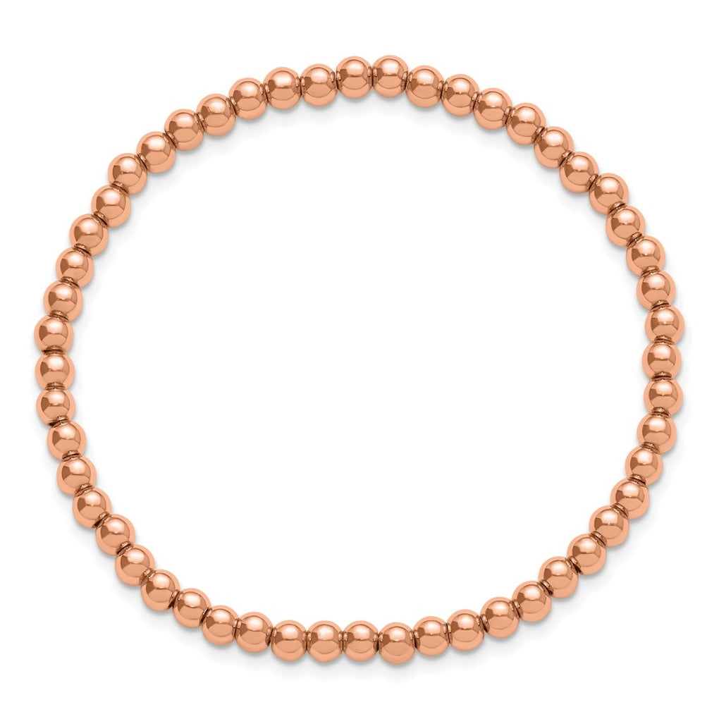Stainless Steel Polished Rose IP Beaded Stretch Bracelet-Small – Elegant Jewelry Gift for Birthday, Anniversary, Engagement, Wedding