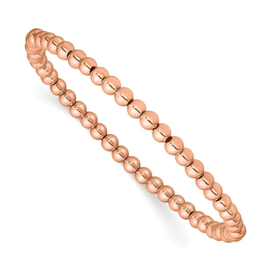 Stainless Steel Polished Rose IP Beaded Stretch Bracelet-Small – Elegant Jewelry Gift for Birthday, Anniversary, Engagement, Wedding