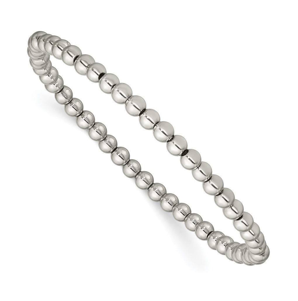 Stainless Steel Polished Beaded Stretch Bracelet-Small – Elegant Jewelry Gift for Birthday, Anniversary, Engagement, Wedding