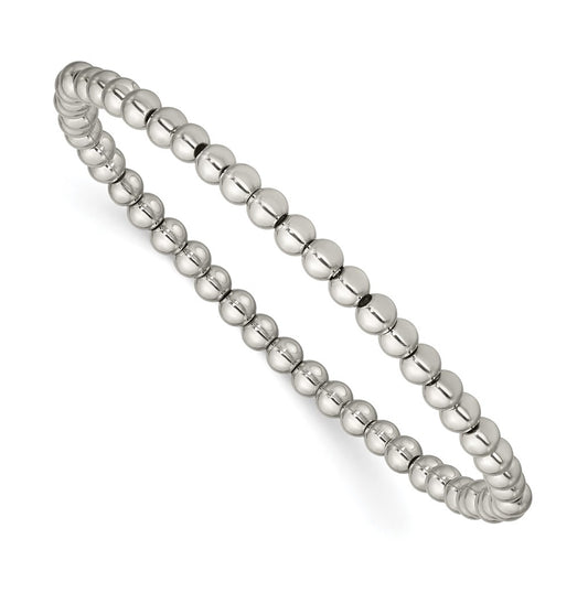 Stainless Steel Polished Beaded Stretch Bracelet-Small – Elegant Jewelry Gift for Birthday, Anniversary, Engagement, Wedding