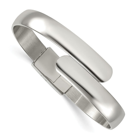 Stainless Steel Polished Spring Hinged Cuff Bangle – Elegant Jewelry Gift for Birthday, Anniversary, Engagement, Wedding