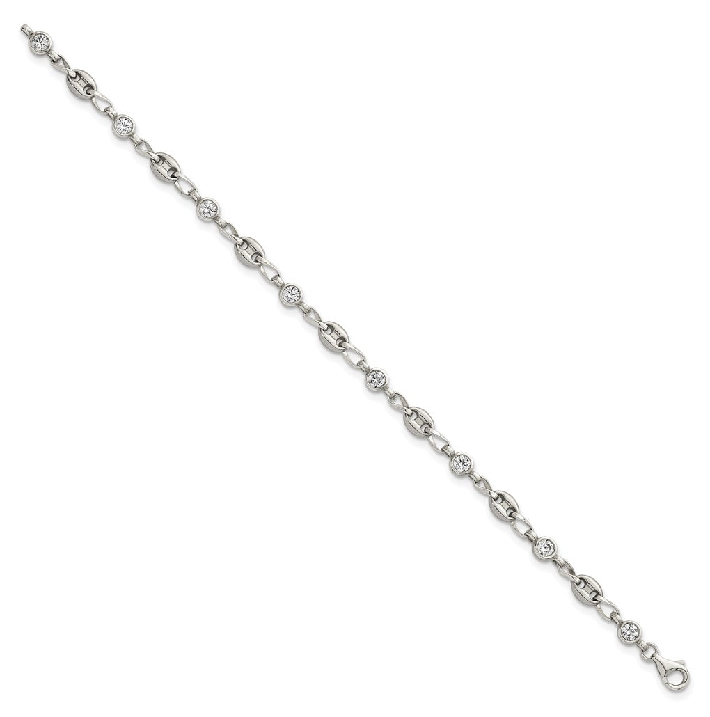 Stainless Steel with 925 Polished White Cubic Zirconia 6in Bracelet – Elegant Jewelry Gift for Birthday, Anniversary, Engagement, Wedding