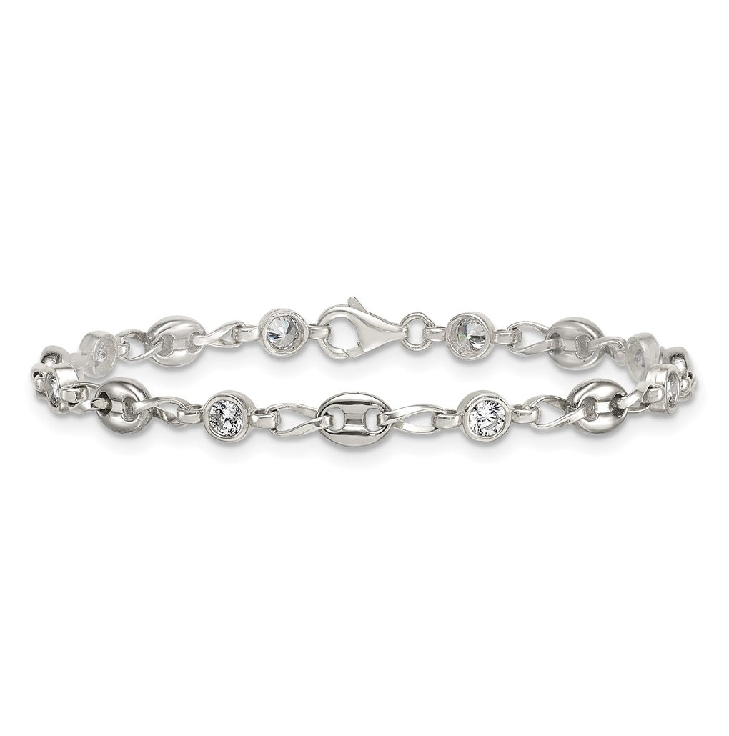 Stainless Steel with 925 Polished White Cubic Zirconia 6in Bracelet – Elegant Jewelry Gift for Birthday, Anniversary, Engagement, Wedding