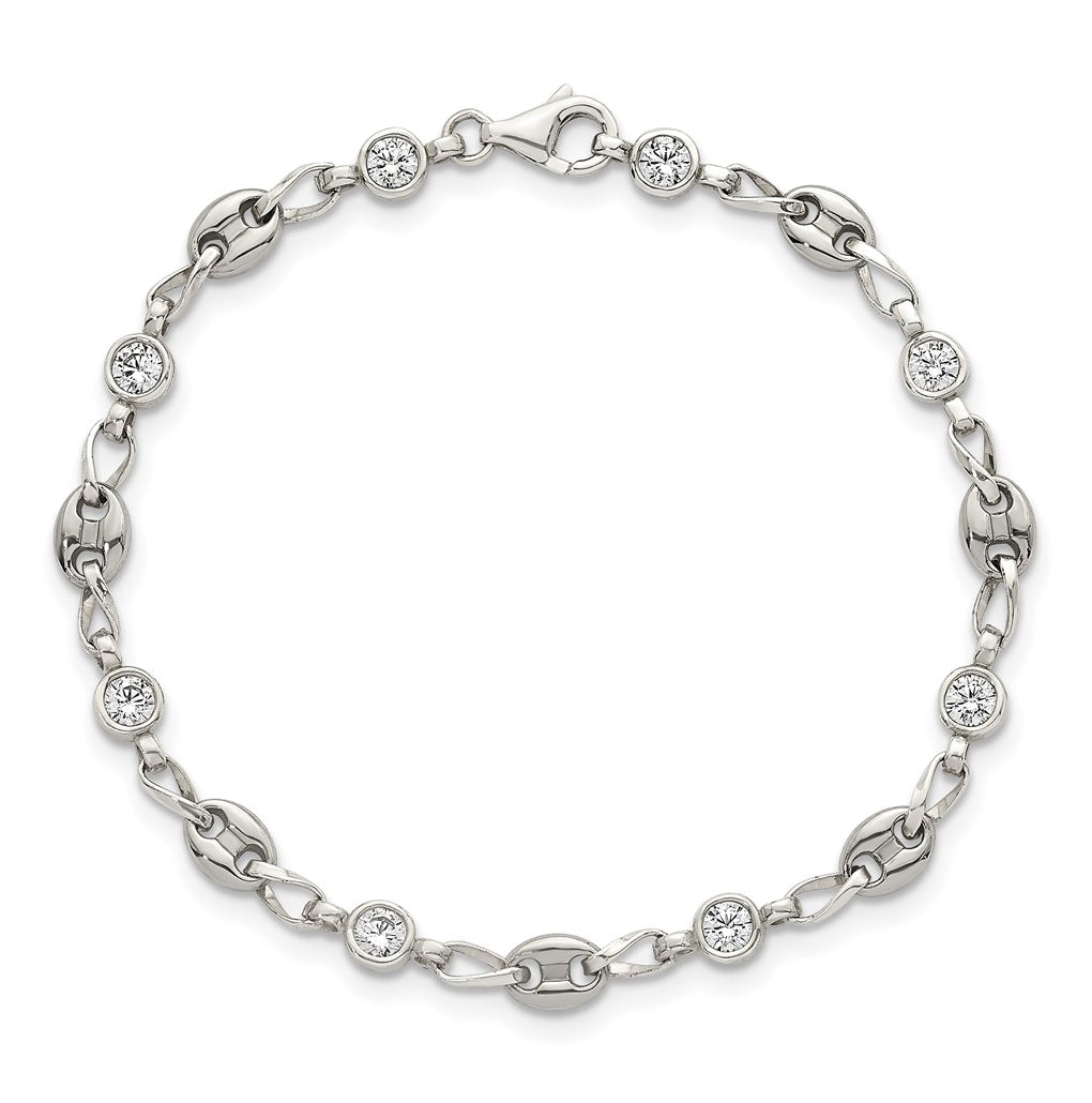 Stainless Steel with 925 Polished White Cubic Zirconia 6in Bracelet – Elegant Jewelry Gift for Birthday, Anniversary, Engagement, Wedding