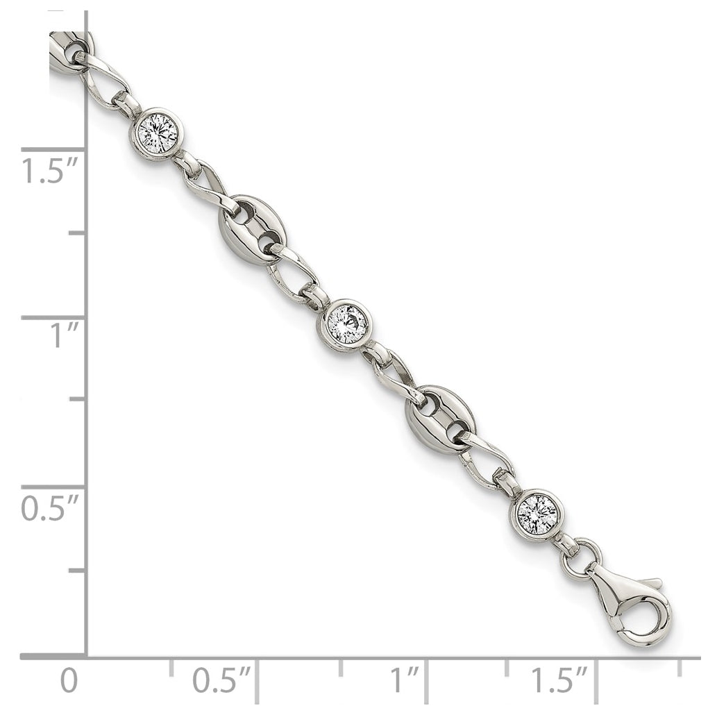Stainless Steel with 925 Polished White Cubic Zirconia 6in Bracelet – Elegant Jewelry Gift for Birthday, Anniversary, Engagement, Wedding