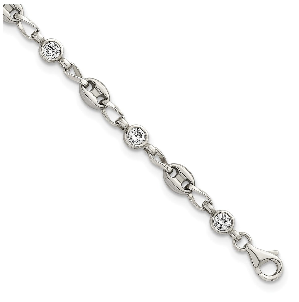 Stainless Steel with 925 Polished White Cubic Zirconia 6in Bracelet – Elegant Jewelry Gift for Birthday, Anniversary, Engagement, Wedding