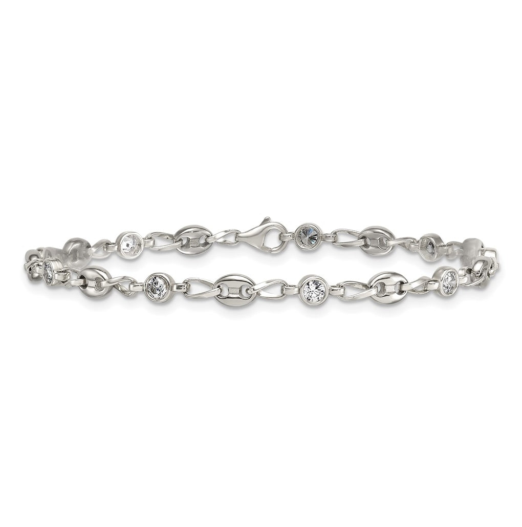Stainless Steel with 925 Polished White Cubic Zirconia 6in Bracelet – Elegant Jewelry Gift for Birthday, Anniversary, Engagement, Wedding
